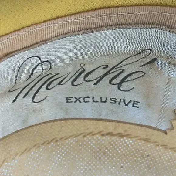 Vintage‎ 60s Marche Brand Light Yellow Cloche Hat with Bow Accent - Picture 6 of 7